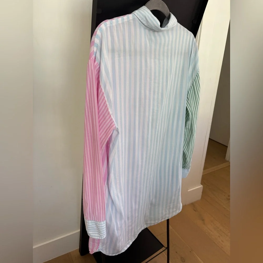 Victoria Secret cotton Pajama Shirt Colorful Stripes Button Down Cotton Dress - Picture 3 of 10